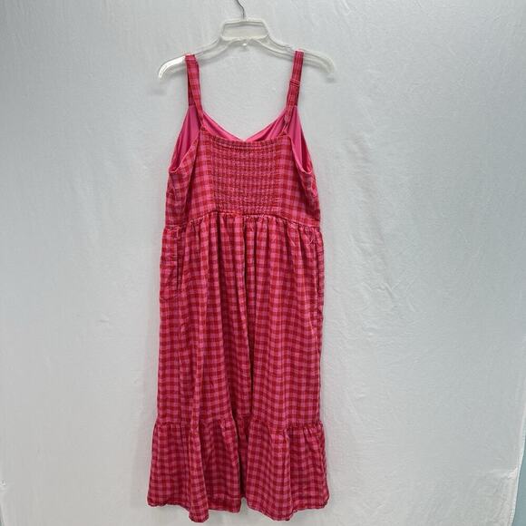LANE BRYANT Gingham Sleeveless Flounce Hem Seersucker Midi Dress 18 Pink Pockets - Picture 5 of 15